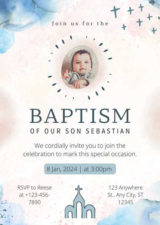 Using personalized photo stickers on Infant Baptism Invitations