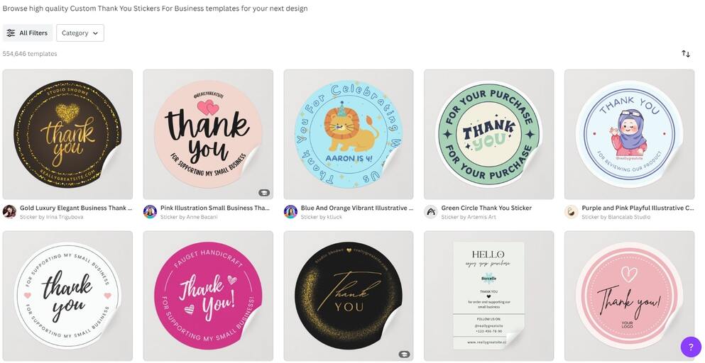 Templates for thank you stickers for bussiness