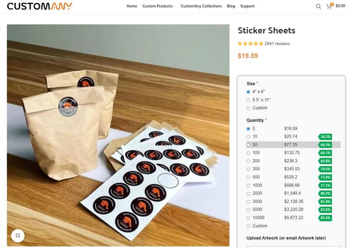 Printing your sticker sheet online with CustomAny