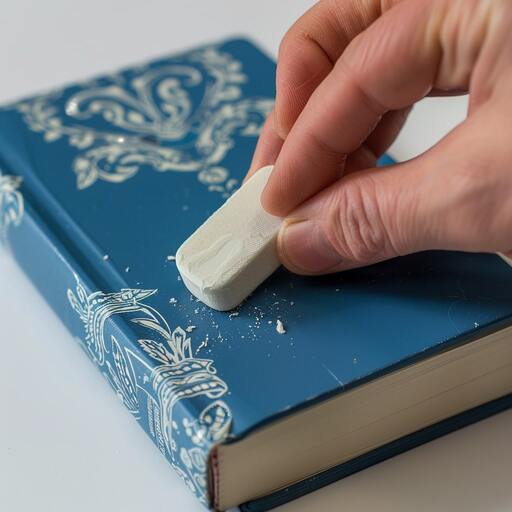 Remove stickers from books using an eraser