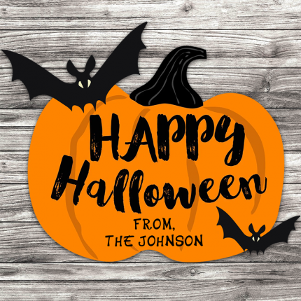 Personalized Halloween Pumpkin and Bats Favor Bag Stickers 1