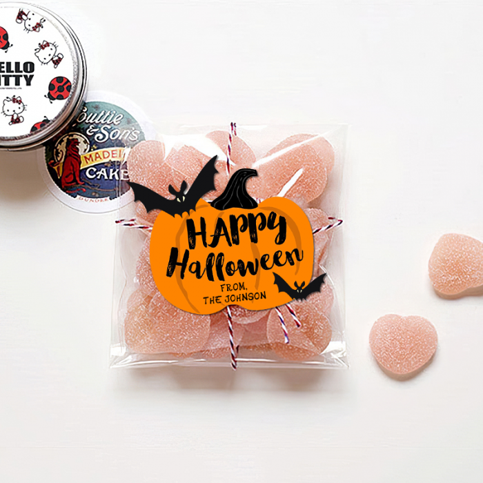 Personalized Halloween Pumpkin and Bats Favor Bag Stickers 3