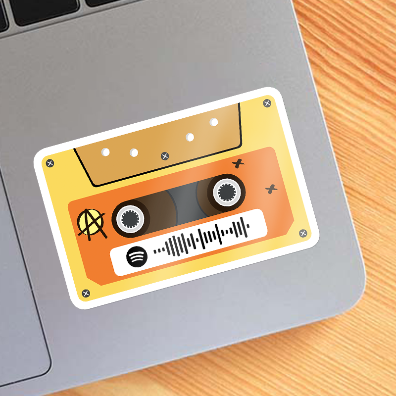 Cassette Tape with Spotify Code sticker on uncoated paper
