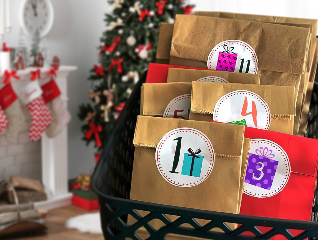 Make advent calendar with holiday stickers