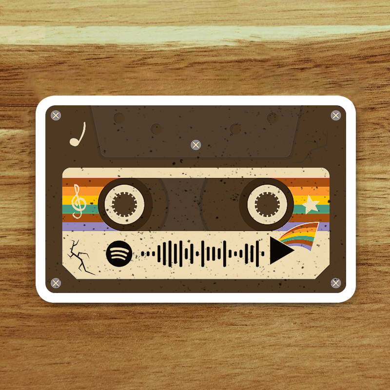 Retro Cassette Tape with Spotify Code sticker on uncoated paper