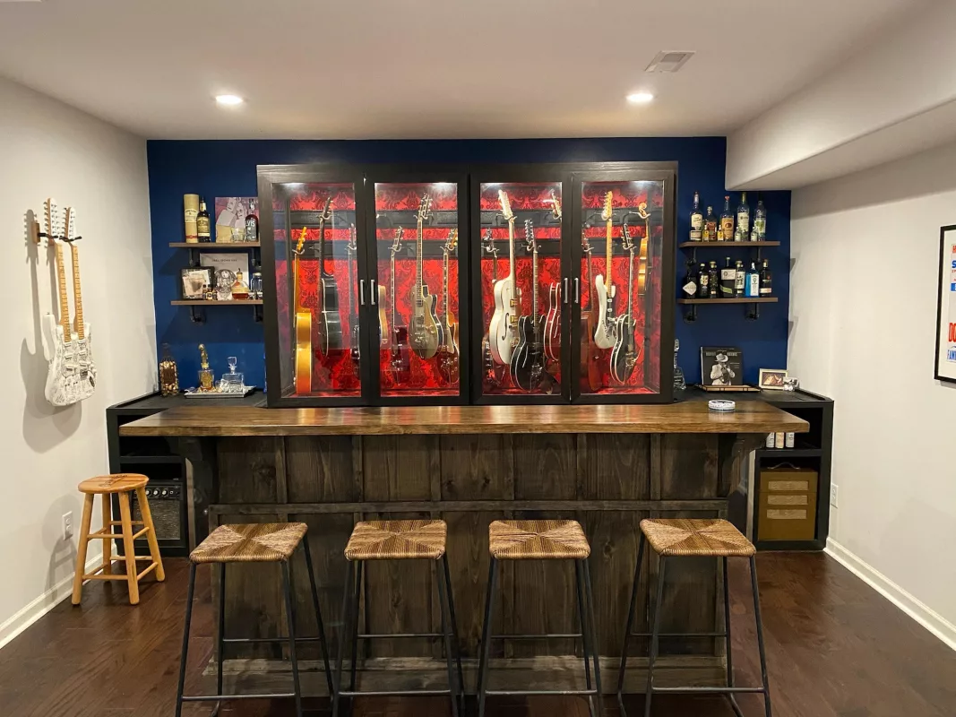 Basement bar and music room