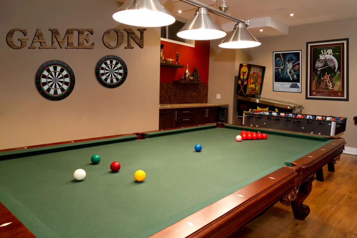 Basement bar and play room