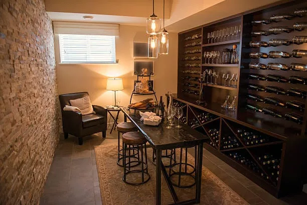 Basement bar and wine storage room