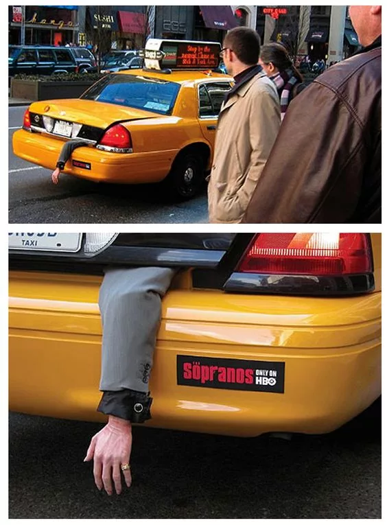 A bumper sticker is used in Sopranos campaign