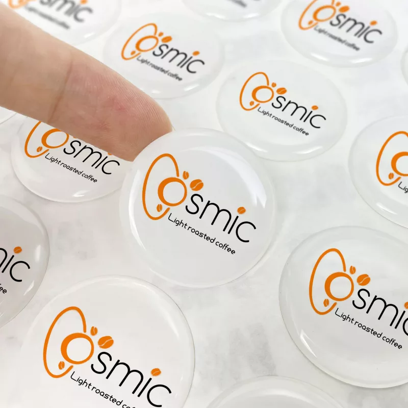 Epoxy stickers have a domed, three-dimensional appearance that makes them stand out