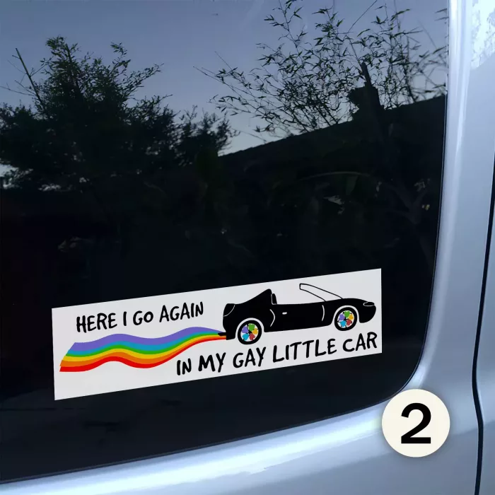 Here I Go Again in My Gay Little Car Funny Bumper Stickers 2