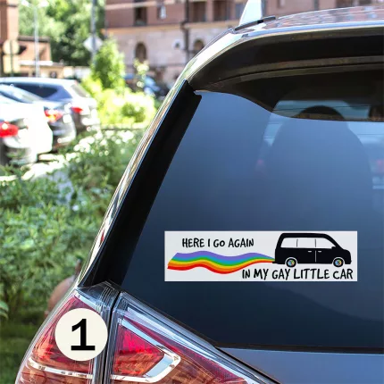 Here I Go Again in My Gay Little Car Funny Bumper Stickers