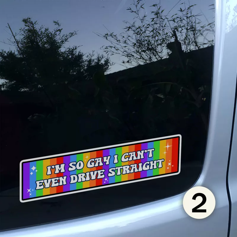 I'm So Gay I Can't Even Drive Straight Funny Bumper Sticker 2