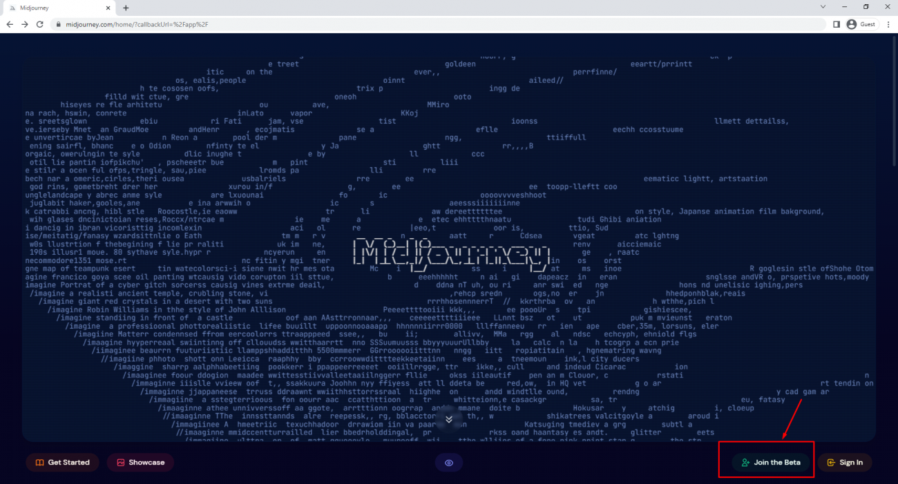 Press Join the Beta to use MidJourney Bot via Discord