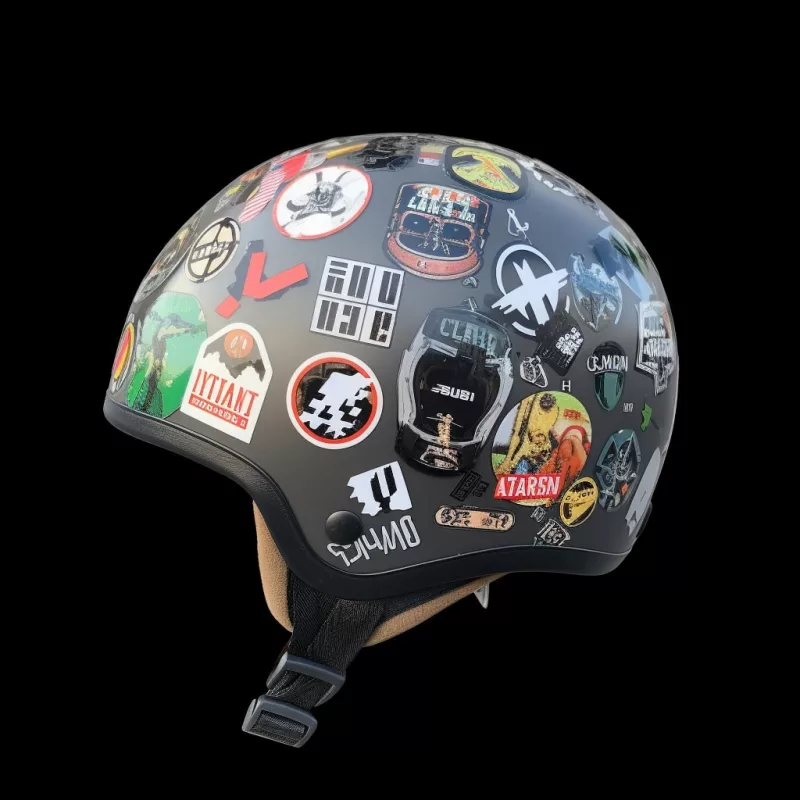 Stickers applied on helmet
