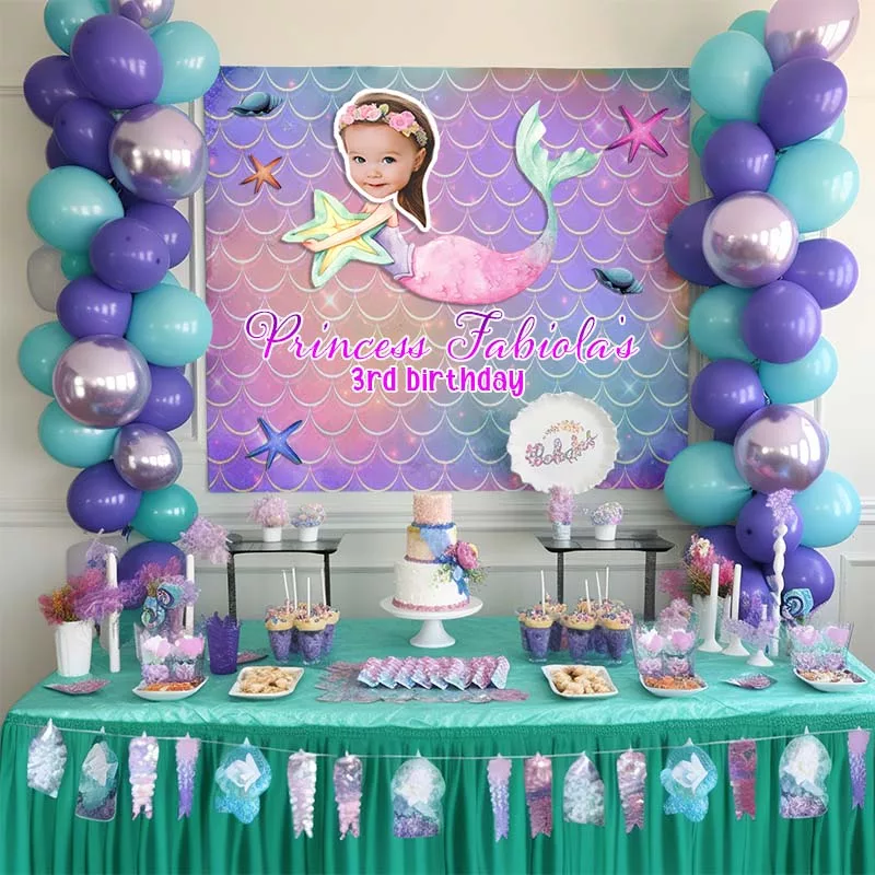 Unforgettable personalized backdrop for mermaid themed birthday party