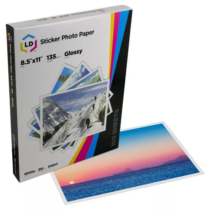 LD Glossy Photo Sticker Paper 8.5x11 for Inkjet printer 