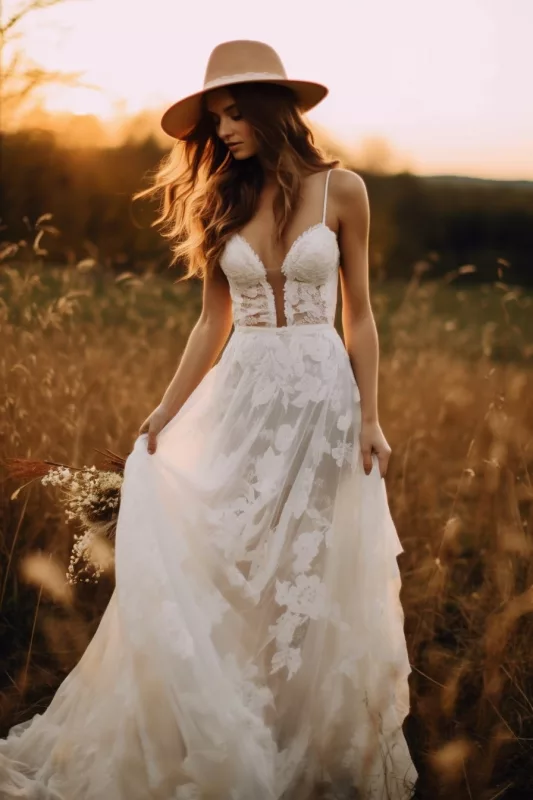 Bohemian style wedding dress for the bride