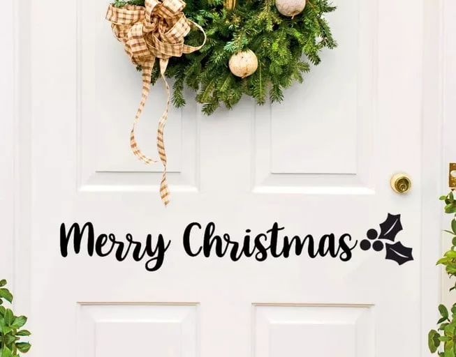 Use custom text stickers to add a festive touch to your doors