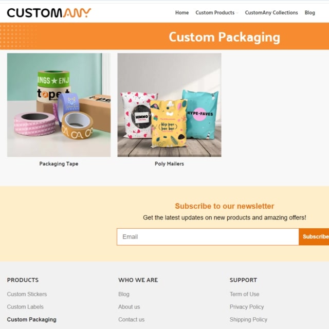 CustomAny's custom packaging list