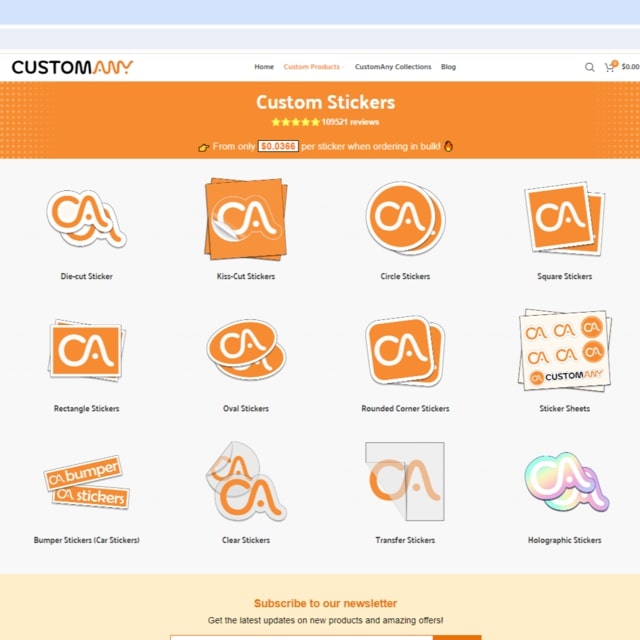 CustomAny's custom stickers list