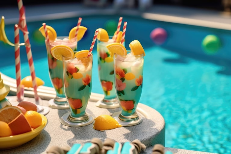 Beach themed party at pools