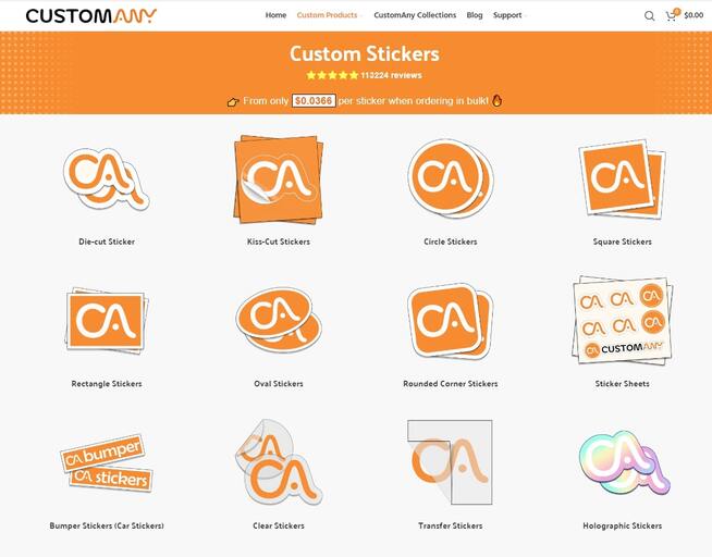 CustomAny.com allows you to upload your sticker designs and print at your preferred size and quantity