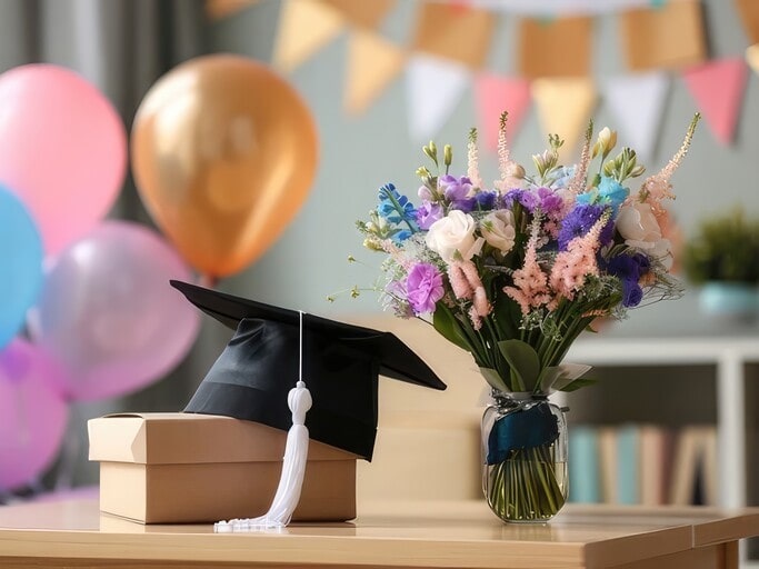 Graduation caps can be the key decoration element for your trunk party