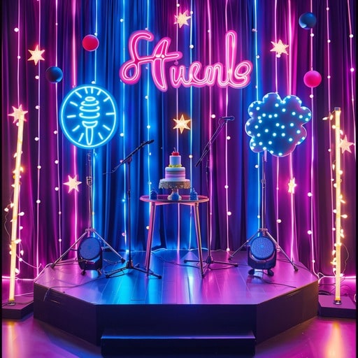 Neon string lights and neon signs are must-have for a neon party