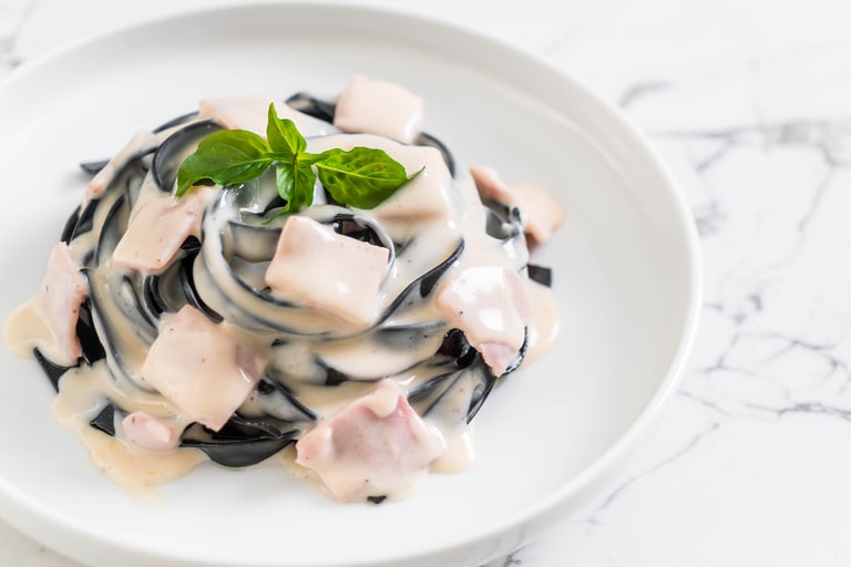 Squid Ink Pasta with Alfredo Sauce