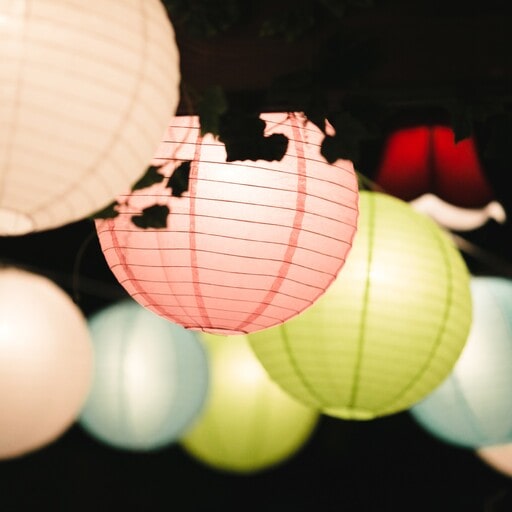 Colorful Paper Lanterns light up a garden party