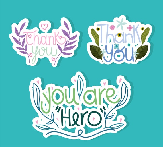 Die-cut stickers with Thank You Messages