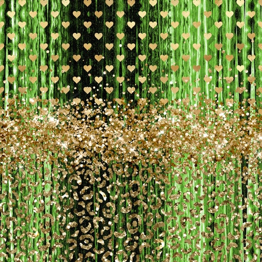 Green and Gold Foil Fringe Curtains