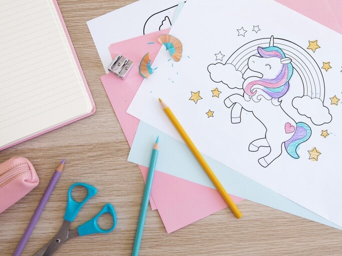 Set up a Unicorn Coloring Station for kids