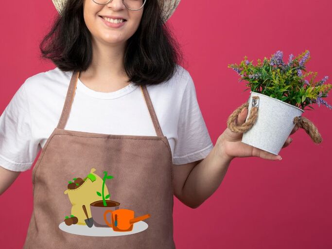 Gardening apron customized with iron-on DTF transfers