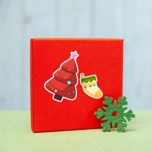 Top 10 Ways to Use Christmas Stickers (Personal & Business) 2 Christmas Gift Box decorated with custom die cut stickers