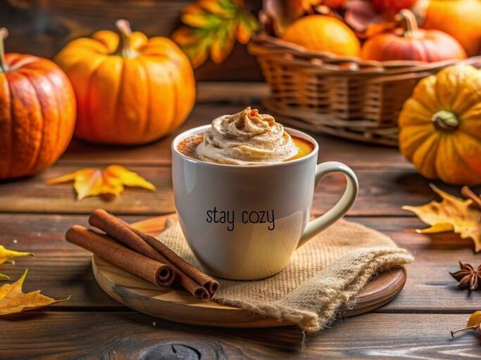 11 DIY Fall Gift Basket Ideas That Look Pricey (But Aren’t) 3 Pumpkin Spice Latte Set customized with UV DTF transfer stickers