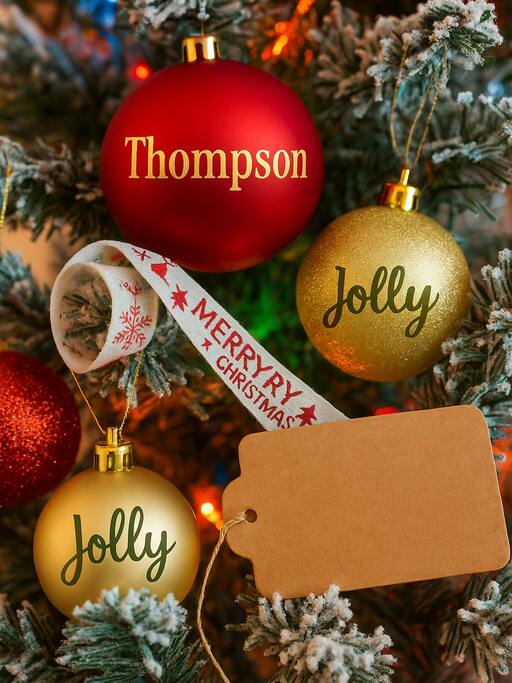 25 Easy Homemade Christmas Gifts You Can Finish in One Afternoon 7 DIY Name Ornaments using UV DTF transfer stickers