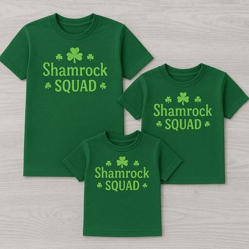 Family shirts with “Shamrock Squad” text