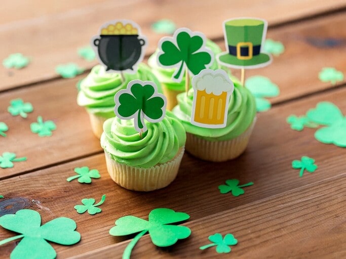 12 Ways to Use Custom Stickers for the Best St Patrick's Day Decor 4 Cupcake Toppers made of custom stickers